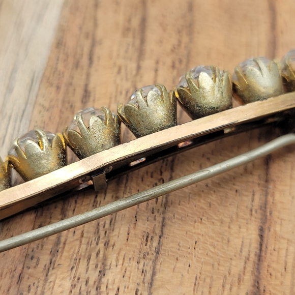 Beautiful Antique Late Edwardian Gold Filled Rhinestone C-Clasp Bar Brooch Pin - Picture 11 of 12